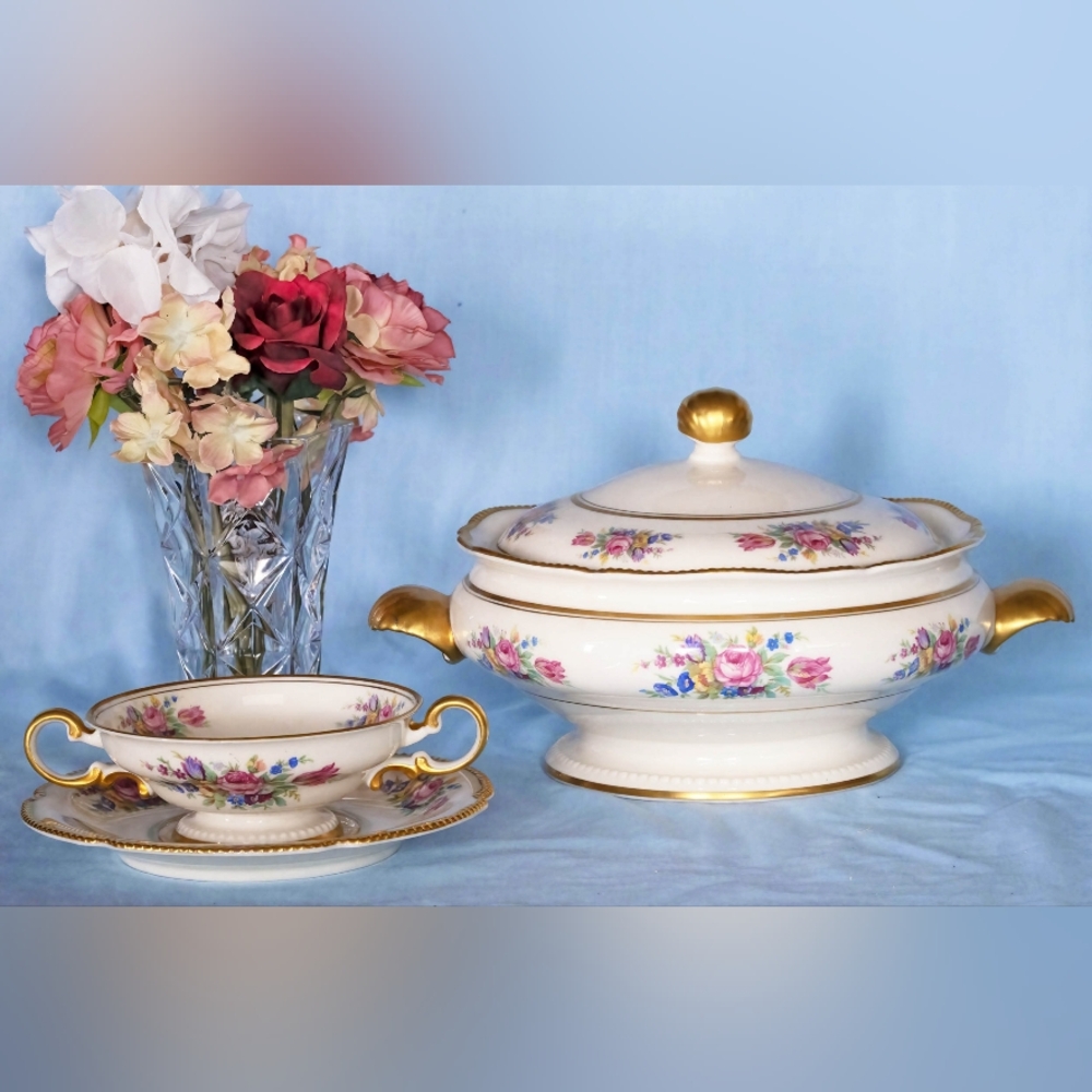 Rare,Vintage,Beautiful Castleton Rose or Tureen and Cream Soup Bowl. Made In USA
